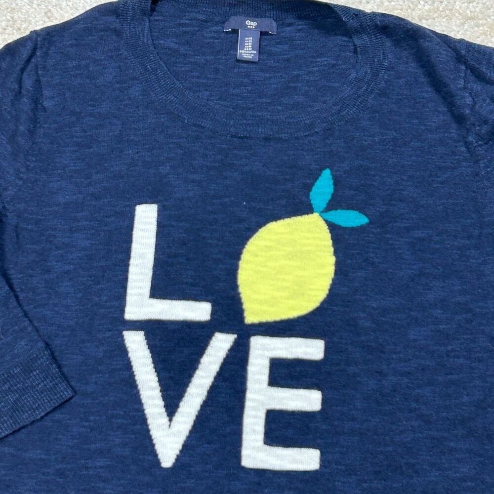Gap Love Lemon Graphic‎ Sweater Womens M Navy Blue Knit Long Sleeve Crew Neck